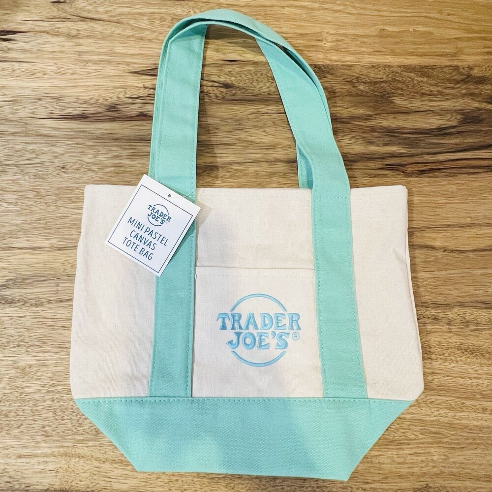 Trader Joe’s 2026 Mini Canvas Pastel Reusable Tote Bag Green - BRAND NEW | US